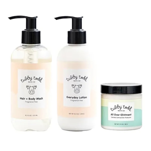 TUBBY TODD 3 Step Baby Bath & Skincare Routine The Regulars Bundle Baby Shampoo and Body Wash,Everyday Lotion & All Over Ointment Fragrance Free