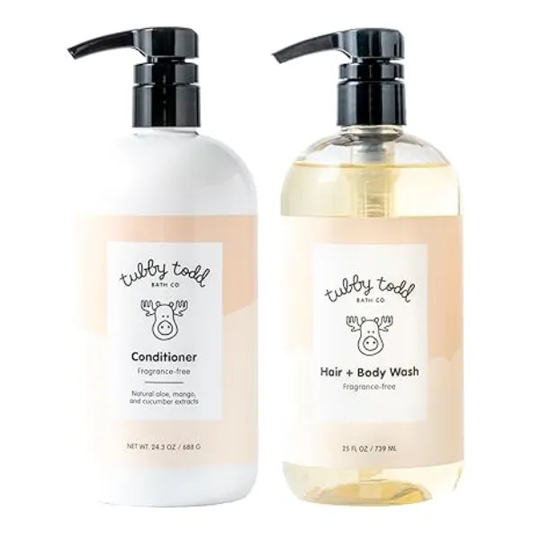 TUBBY TODD Hair Duo Baby Shampoo and Conditioner Set Gentle & Moisturizing Hair Care Hypoallergenic, Non Irritating For Newborns, Toddlers & Kids Fragrance Free