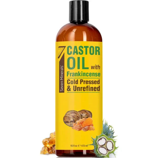 Seven Minerals Cold Pressed Castor Oil, 16 fl oz Bottle - Unrefined & Hexane Free - Hair Growth, Thicker Eyelashes & Eyebrows, Dry Skin Care, Joint and Muscle Relief (Pack of 1)