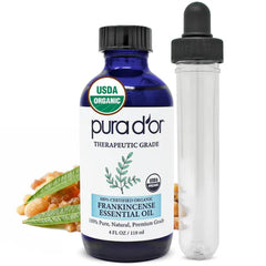PURA D'OR Organic Essential Oil (4oz with Glass Dropper) - 100% Pure, Natural, Therapeutic Grade for Hair, Skin, Body & Aromatherapy Diffuser