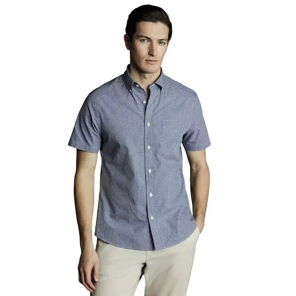 Charles Tyrwhitt Men's Slim Fit Button-Down Short Sleeve Shirt