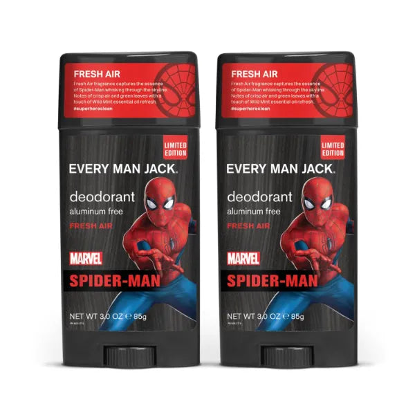 Every Man Jack Spider-Man Deodorant for Men – Aluminum Free, Plant-Based Odor Protection, Paraben & Dye Free – 3 oz (Pack of 2)