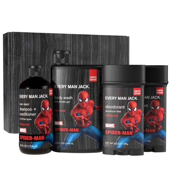 Every Man Jack Spider-Man Body Set, Bath and Body Marvel Gift Set with Clean Ingredients & Incredible Scents - Perfect for Every Guy & Marvel-Lover, Includes Body Wash, Shampoo & Deodorant 2-Pack