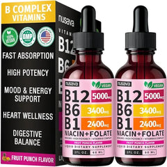 NUSAVA Vitamin B12 and B6 Liquid Drops, B12 Sublingual Vitamin B Complex B 12 Vitamin 5000mcg B12 Methylcobalamin for Energy, Brain, Heart Support with 27,200 mcg  Pack ok 2.