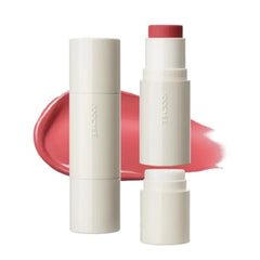 Joocyee Glazed Cream Blush Stick with Built-in Cushion Brush, Multi Use Stick for Cheeks Lips Eyes Hydrating Dewy Non-Greasy Long Lasting Makeup