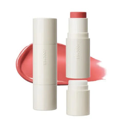 Joocyee Glazed Cream Blush Stick with Built-in Cushion Brush, Multi Use Stick for Cheeks Lips Eyes Hydrating Dewy Non-Greasy Long Lasting Makeup