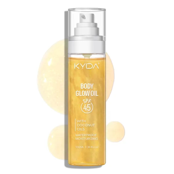 KYDA Body Glow Oil, SPF 45 Broad Spectrum, Sunscreen Body Oil with Gold Mica, Moisturizing Coconuts Summer Sunscreen, Water Resistant Glow Skin Moisturizer, 3.38 fl oz