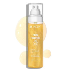 KYDA Body Glow Oil, SPF 45 Broad Spectrum, Sunscreen Body Oil with Gold Mica, Moisturizing Coconuts Summer Sunscreen, Water Resistant Glow Skin Moisturizer, 3.38 fl oz