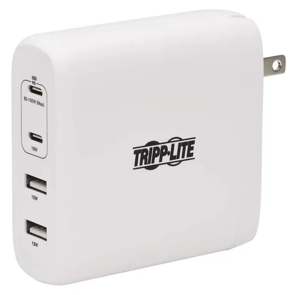 Tripp Lite 4-Port Compact USB Wall Charger 100W GaN - 2 USB-C PD + 2 USB-A Ports, Fast Charging - White