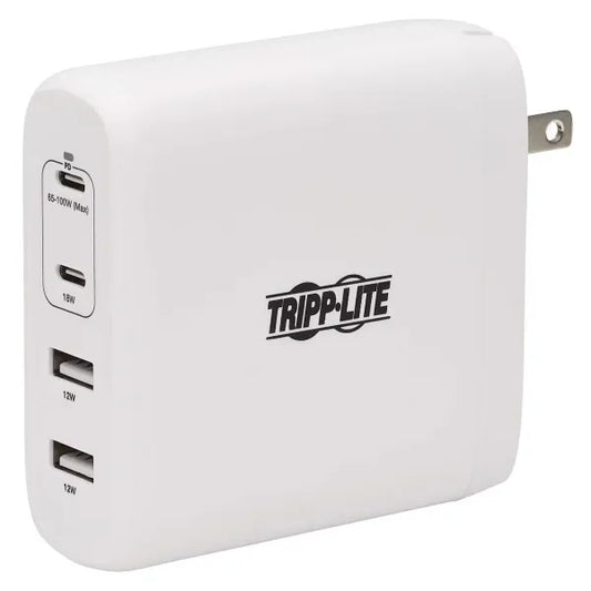 Tripp Lite 4-Port Compact USB Wall Charger 100W GaN - 2 USB-C PD + 2 USB-A Ports, Fast Charging - White