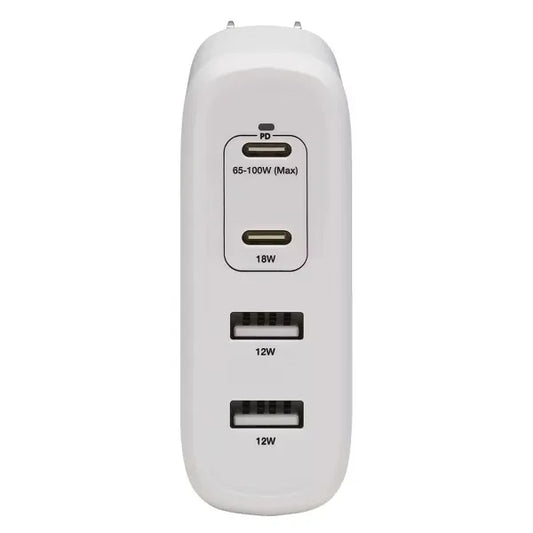 Tripp Lite 4-Port Compact USB Wall Charger 100W GaN - 2 USB-C PD + 2 USB-A Ports, Fast Charging - White
