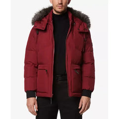 Men's Down Bomber with Faux Fur Trim and Removable Hood