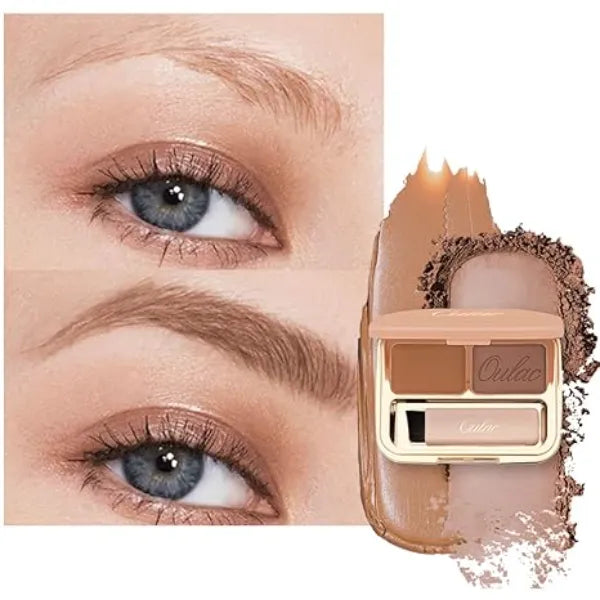 Oulac Waterproof Brown Eyebrow Powder Kit with Brow Brush 2 in1 Long Lasting Instant Eyebrow Pomade & Powder Natural Makeup for Sparse Brows 3.2 g/0.11 oz
