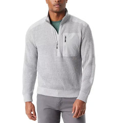 Men's Quarter-Zip Long Sleeve Pullover Patch Sweater