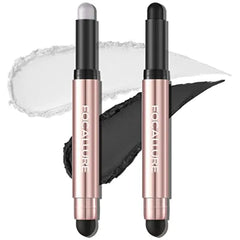 FOCALLURE 2PCS No Crease Eyeshadow Stick,Shimmer and Matte Cream Eyeshadow Pencil Crayon,Long Lasting Waterproof Eye Brightener Stick With Blending Brush