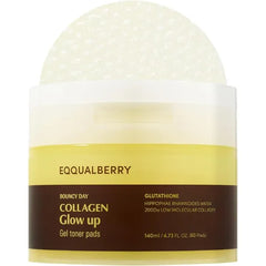 EQQUALBERRY Collagen Toner Pads Brightening Korean Jelly Pad with Deep Absorption Collagen, Hydrating & Glow Boosting Formula, 4.73 FL.OZ. (140ml) / 60 Pads