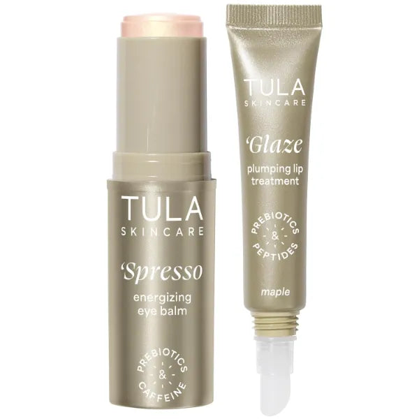 TULA Skin Care 2-Piece Duo Kit – Energizing Eye Balm & Plumping Lip Treatment – Hydrating, Brightening, and Radiance-Boosting Formula