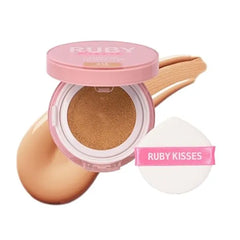 Ruby Kisses Cushion Foundation, Full Coverage Korean Makeup, Lightweight & Long Lasting, All Day Natural Glowy Finish for All Skin Types with Hyaluronic Acid & Bakuchiol