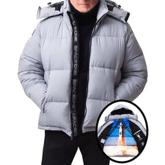 Men's Nasa Inspired Hooded Puffer Jacket with Printed Astronaut Interior