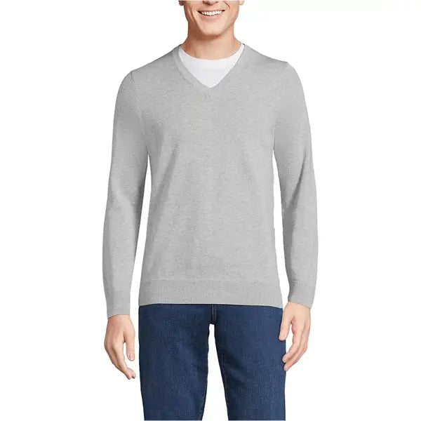 Lands' End Big & Tall Fine Gauge Cotton V Neck Sweater