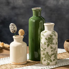 CwlwGO Ceramic Vase Set of 3, Small Flower Vases for Home Decoration, Modern Farmhouse Decor, Living Room Kitchen Table Centerpieces, Shelf, Mantel, Fireplace and Entrance Decorations.