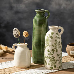 CwlwGO Ceramic Vase Set of 3, Small Flower Vases for Home Decoration, Modern Farmhouse Decor, Living Room Kitchen Table Centerpieces, Shelf, Mantel, Fireplace and Entrance Decorations.