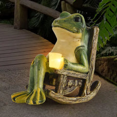 FOXMIS Miniature Frog Garden Statue Mom Dad Gifts Home Decorations Fairy Garden Accessories Outdoor Lights Solar Garden Frog Decor Art Housewarming Gift for Patio,Yard,Lawn Ornament