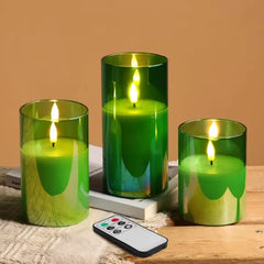 Eywamage Smoke Grey Glass Flameless Pillar Candles with Remote, Flickering LED Battery Candles Table Decor Set of 3