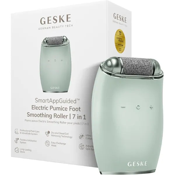 GESKE Electric Pumice Foot Smoothing Roller 7 in 1 Electric Foot File & Exfoliator Long Lasting Pumice Stone for Smooth Feet Advanced Callus Removal Ideal for Your Pedicure Set