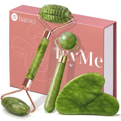 BAIMEI IcyMe Rose Quartz Roller & Gua Sha Facial Tool Set for Depuffing