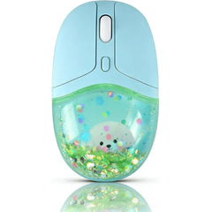 SHARE SUNSHINE Wireless Bluetooth Transparent Aqua Mouse – Cute Liquid Glitter Design, Silent Click, Compatible with Mac, PC, Laptop, Tablet & iPad
