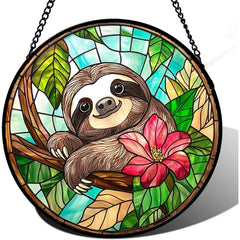 AMDERVEN Pink Rose Stained Glass Window Hanging Suncatcher Gifts for Women 6.3