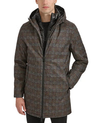 Men's Water-Resistant Hooded Stadium Coat with Removable Puffer Bib