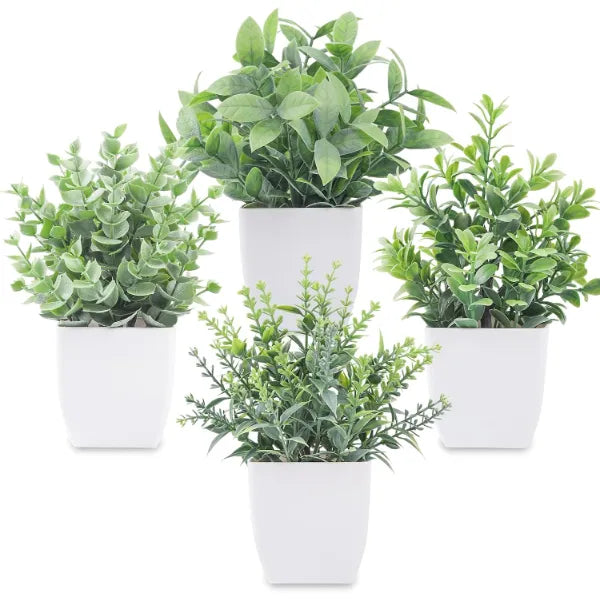Der Rose 4 Pack 7 Mini Fake Plants, Artificial Plants for Bathroom Decor