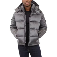 Men's Heavyweight Metallic Finish Hooded Puffer Jacket