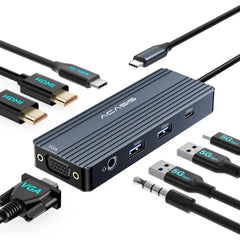 ACASIS 8-in-1 USB-C Docking Station with Dual Monitor Support (Dual HDMI + VGA), USB-A/C Ports, 3.5mm Audio & 100W PD for Dell/HP/Lenovo ThinkPad