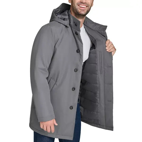 Men's Rain Coat with Removable Hood Gray S