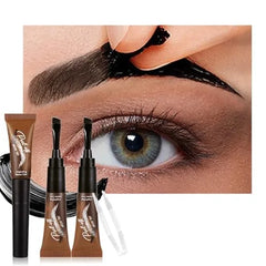FeiCuiYun Eyebrow Tattoo Peel Off Tint Gel for Women, Dark Brown Peel Off Eyebrow Tint with 150°Small Curved Tray, Last Up to 5 Days, Waterproof, Fuller & Defined Looking Brows