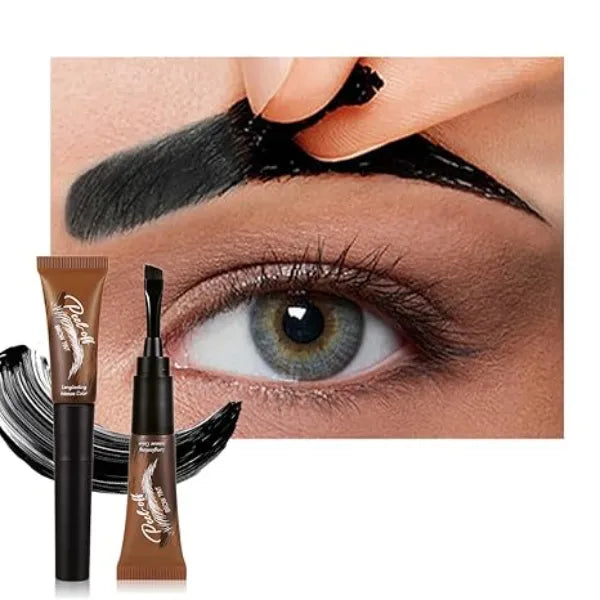 FeiCuiYun Eyebrow Tattoo Peel Off Tint Gel for Women, Dark Brown Peel Off Eyebrow Tint with 150°Small Curved Tray, Last Up to 5 Days, Waterproof, Fuller & Defined Looking Brows