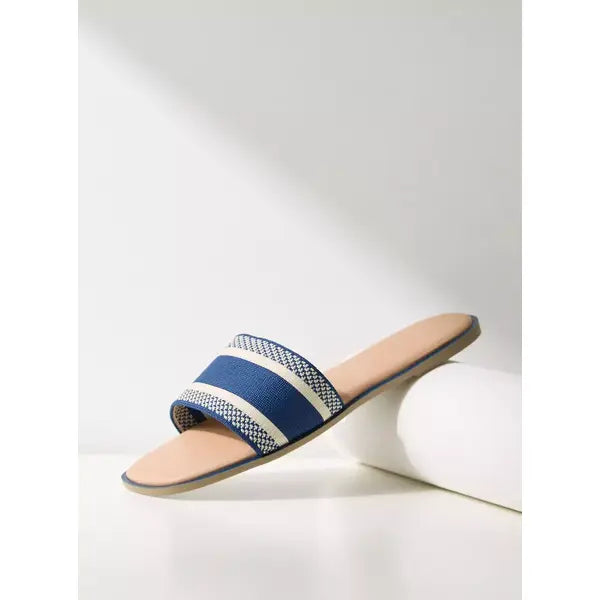 MAX FASHION Striped Slip-On Flat Sandals-Blue