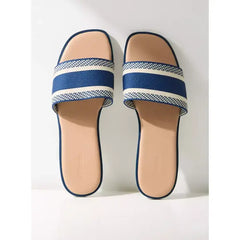 MAX FASHION Striped Slip-On Flat Sandals-Blue