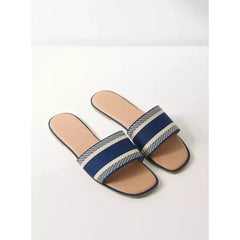 MAX FASHION Striped Slip-On Flat Sandals-Blue