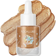 FOCALLURE Starfall Glowing Liquid Highlighter, Shimmering Body Oil, Non-Sticky Shimmer Liquid Luminizer, Non-Greasy, Face & Body Glitter Makeup for Costumes, Cosplay, Rave Festival
