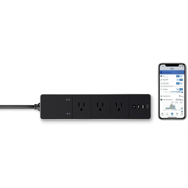 Eve Energy Strip Smart Triple Outlet & Power Meter with Apple HomeKit technology - Black/Silver