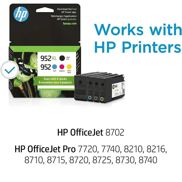 HP 952 XL / 952 (4 PACK) Ink Cartridge (N9K28AN)  - Black / Tri Color