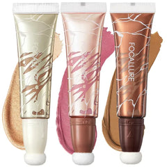 FOCALLURE 3 PCS Liquid Contour Stick,Moisturizing Highlighter,Blush and Bronzer,Silky Cream Contouring Pen with Soft Cushion Applicator,Long Lasting Face Illuminator Makeup