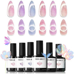 Modelones Cat Eye Gel Polish & Nail Art Set – 6 Color Holographic Glitter Kits, Magnetic Tools, and Holiday Gems – Christmas & Winter DIY