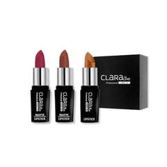 Claraline Matte Lipstick Makeup Set for Women, 3 Pcs, Fashionable Colors, Paraben Free, Non-Sticky, Long Lasting Wear, Gift Set