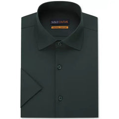 Suslo Couture Men's Slim Fit Performance Short Sleeves Solid Button Down Shirt