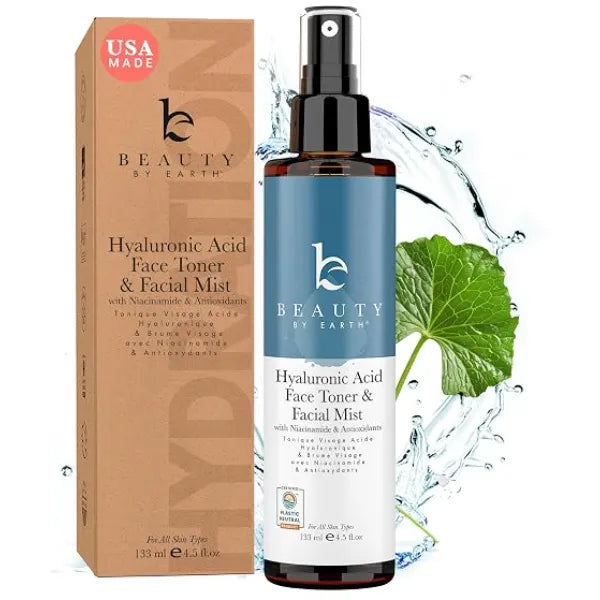 Beauty by Earth Hyaluronic Acid Toner for Face USA Made with Natural, Organic Ingredients Hydrating Toner with Niacinamide, Softens and Smoothes Dry & Sensitive Skin, Fragrance Free Skin Care Spray